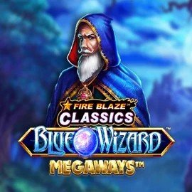 Fire Blaze Blue Wizard Megaways logo – Slots by Rarestone Gaming at HappySlots Casino